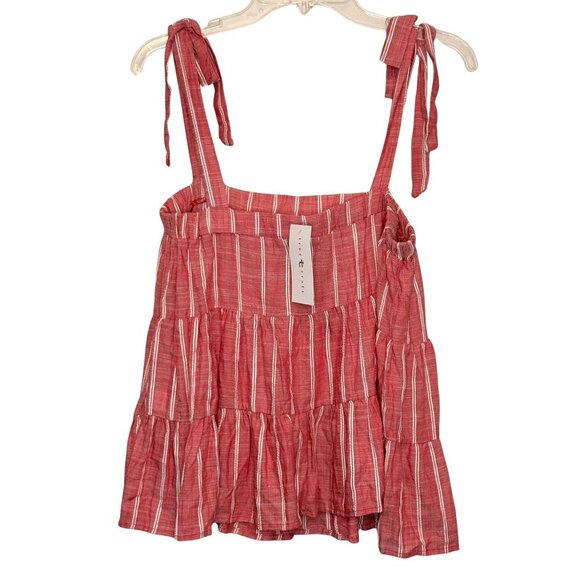 True Craft Junior’s Tiered Tie Shoulder Red Striped Top - Size Medium - NWT - Picture 6 of 7